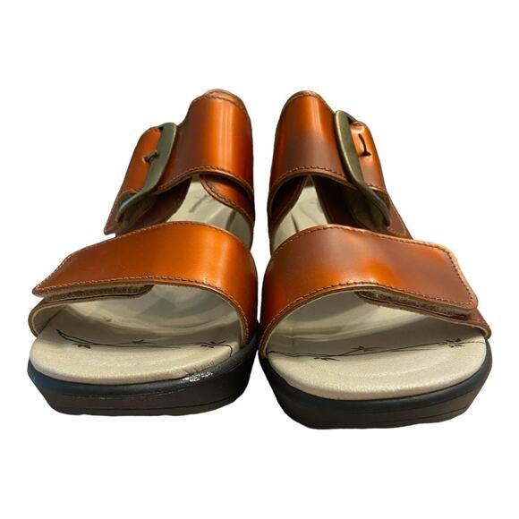 Dromedaris Jessie Leather Wedge Sandal Buckle Strap Open Toe Mandarin Size 38 - Picture 8 of 11